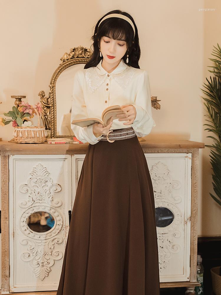 

Casual Dresses 2022 Fashion Women' Clothing Full Turn-down Collar Patchwork Vintage Women Dress