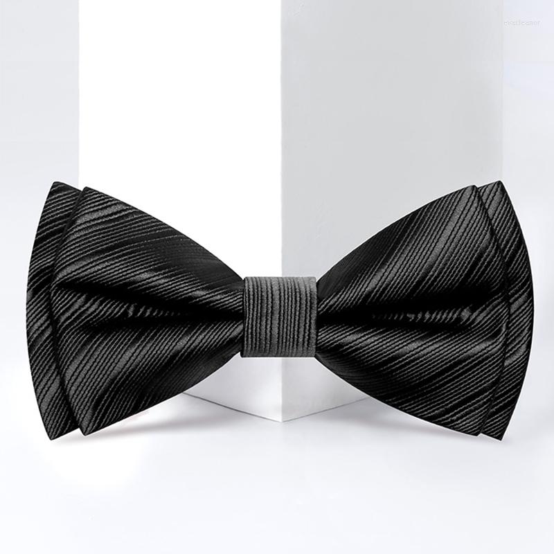 

Bow Ties 2022 Designer Brand Top Quality Black Bowtie For Men Groom Wedding Party Butterfly Tie Polyester Silk Two Layer Gift Box