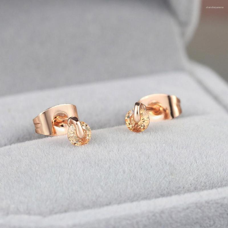 

Stud Earrings ZHOUYANG For Women Mini Concise Round Zircon Crystal Rose Gold Color Daily Comfort Gift Fashion Jewelry E535