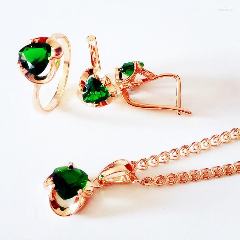 

Necklace Earrings Set Fashion Bohemia Trendy Green Heart Shape Cubic Zircon Earring, Picture shown