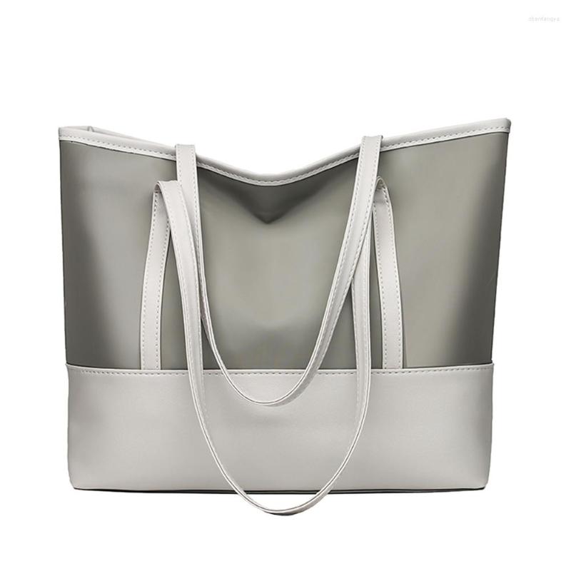 

Evening Bags Women Contrast Color Oxford PU Leather Splicing Shoulder Bag Female Large Capacity Tote Fashion Shopping Bolso Movil, White