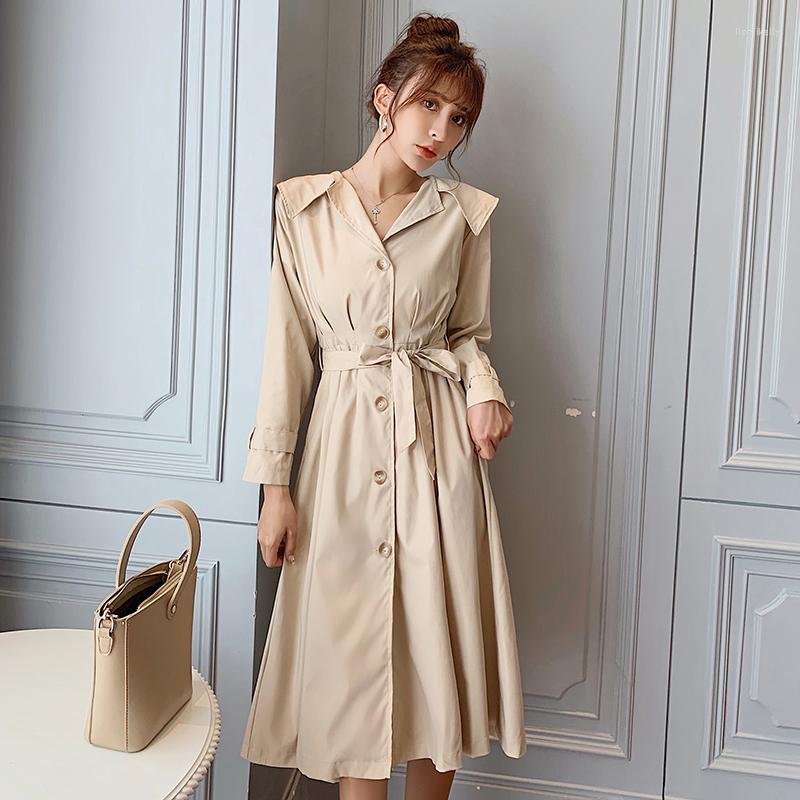 

Women's Trench Coats 2022 Spring Autumn Fashion Long Casual Women Suit Collar Solid Color Double-breasted Korean Trenth Windbreaker Outwear, Black