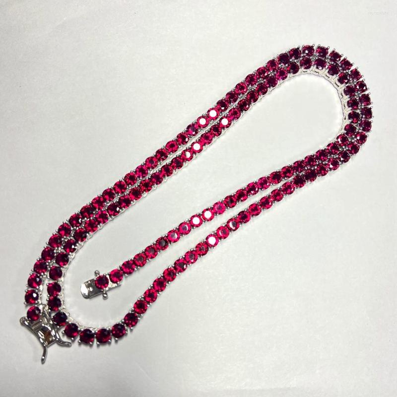 

Chains Meisidian 20 Inch S925 Silver Iced Out Lab Ruby Sapphire 4mm Tennis Link Chain Necklace