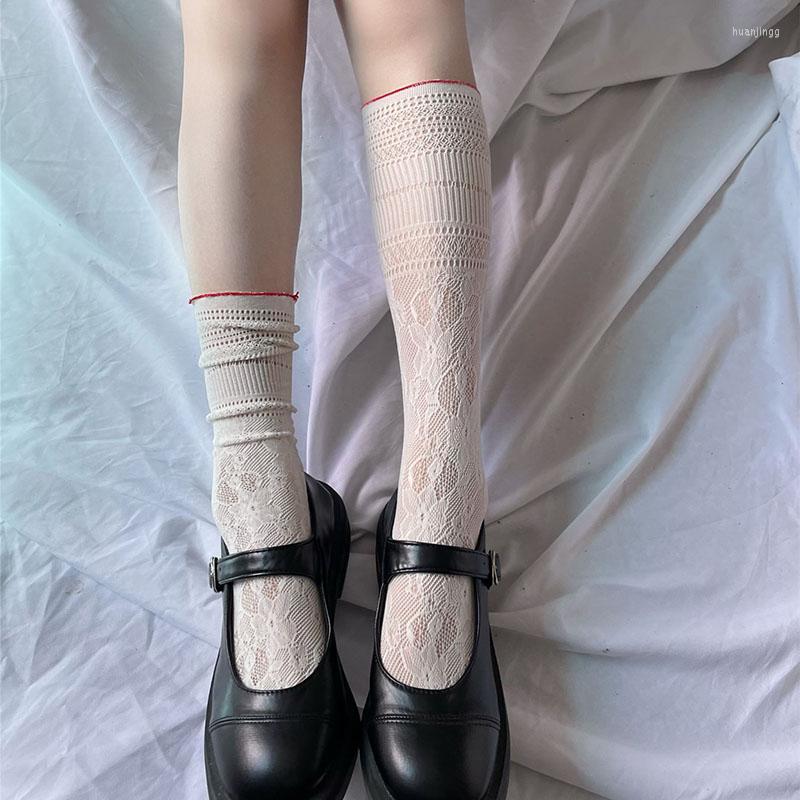 

Women Socks Women's Cream Puff Calf Japanese Cute Girl Heart Hollow Lace Pile, A2