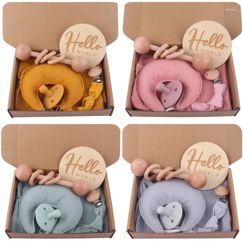 

Clothing Sets Baby Gift Set Moon Appease Towel Pacifier Chain Memorial Card Shake Bell Kit For Infant Boys Girls, Gray