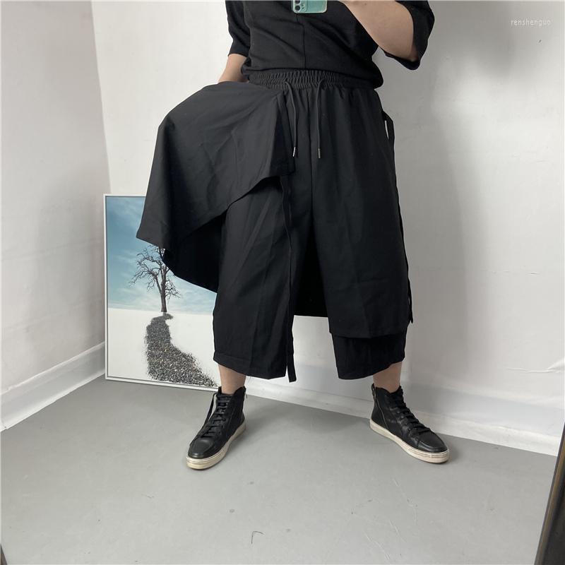 

Men' Pants Men' Straight Trousers Spring Summer Personality False Two Stylist Casual Large Size Seven - Cent, Black