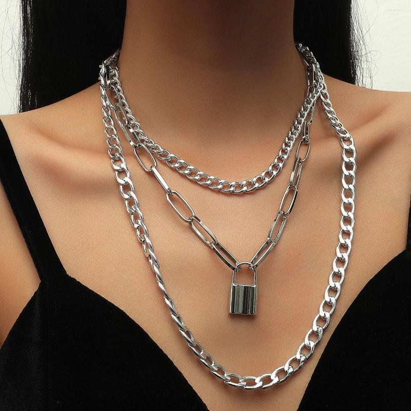 

Choker Gothic Silver Chain Lock Multi-layer Necklace Neck Ladies Exaggerated Travel Party Birthday Personality 1