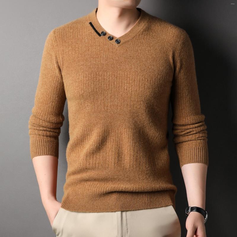 

Men' Sweaters Mens Sheep Wool Jumpers Autumn & Winter Fashion Buttons Male V-Neck Pure Knit Clothes Long Sleeved, Green
