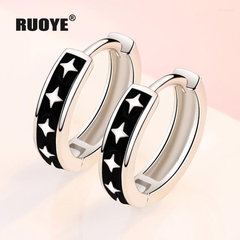 

Stud Earrings Vintage Silver Color Men Black Star For Women Classic Jewelry