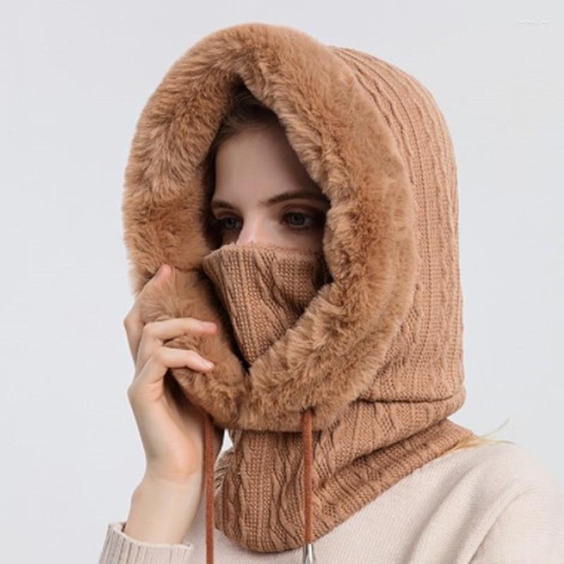 

Berets Winter Women's Warm Fluff Bomber Hats With Mask Bib Scarf Hooded Hat Thick Warmth Earmuffs Cap Cold Proof Ski Riding, Color-5