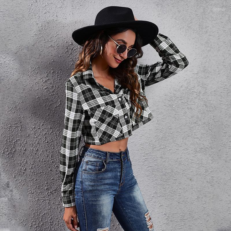 

Women' Blouses Plaid Shirts Women Single Breasted Autumn Vintage Chic Trendy Streetwear All-match Long Sleeve Female Crop Top Outwear, Ivory