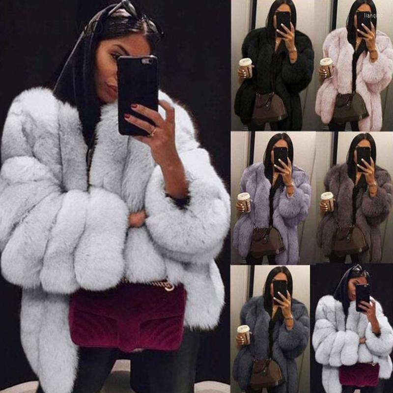 

Women' Fur 2022 Women Winter Fashion Faux Coat Solid Short Warmth Clause Jackets Ladies Long Puff Sleeve Outerwear Elegant Streetwear, Khaki
