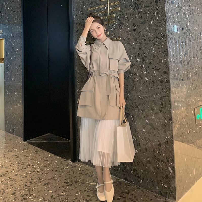 

Women' Trench Coats Short Windbreaker Female Fashion Waist Tooling Square Collar Women Coat Spring Autumn Casual High Quality 202, Khaki