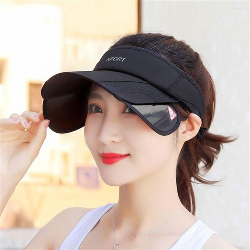 

Berets Summer Sun Visor Hat Women Adjustable Golf Cap Retractable Brim Empty Top UV Protection Beach Shading Tennis Sport Travel