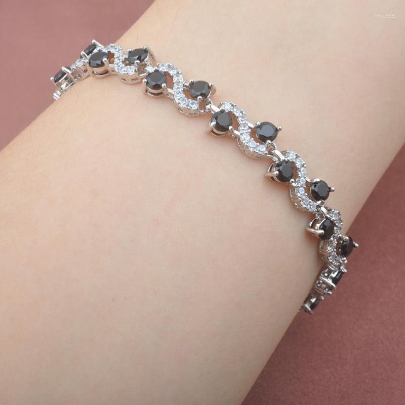 

Link Bracelets Wedding Jewellery Black Crystal Bracelet For Women Cubic Zirconia Silver Color Jewelry Bangle 7-8 Inch 2022 OS0218
