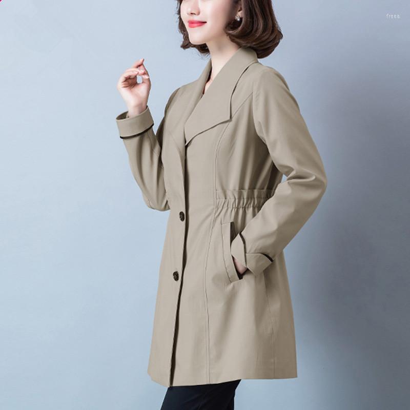 

Women's Trench Coats Mother Spring Autumn Short Coat Women 2022 Middle-Aged Female Femme Thin Slim Windbreaker Ladies Overcoat G1778, Khaki