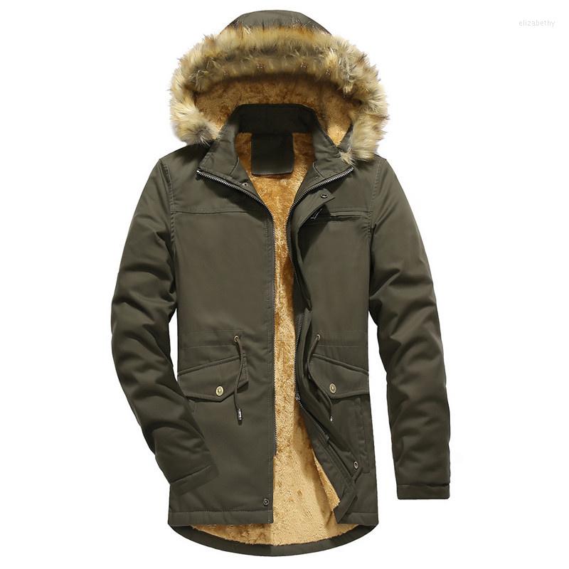

Men's Jackets CLEARANCE Winter Coat Men Fashion Hooded Fur Collar Thick Warm Wool Liner Windbreaker Jacket Mid-long Outerwear, Army green