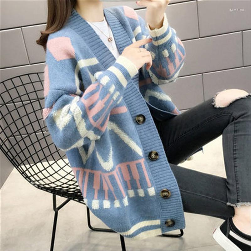 

Women' Knits Fashion Knitted Cardigan Sweater Jackets Vintage Women Clothing 2022 Spring Autumn Korean Splicing Coats Tops M597, Green