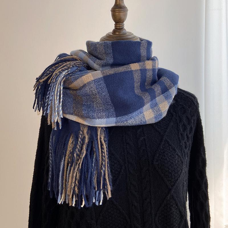 

Scarves Plaid Women's Men Scarf Cashmere Shawl Winter Student British Retro Warm Poncho Thick Blanket Neckerchiefs Holiday Gift