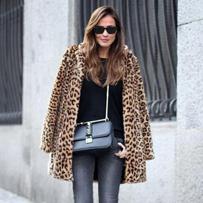 

Women' Fur Women' Leather Coat Fashion Faux Leopard
