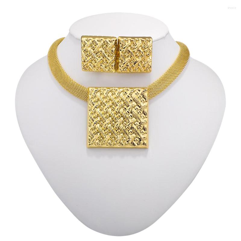 

Necklace Earrings Set Gold Colour Plated Earring Nigerian Jewelry For Women Beautiful Fashion Trend Sweet Romantic Party Wedding, Picture shown