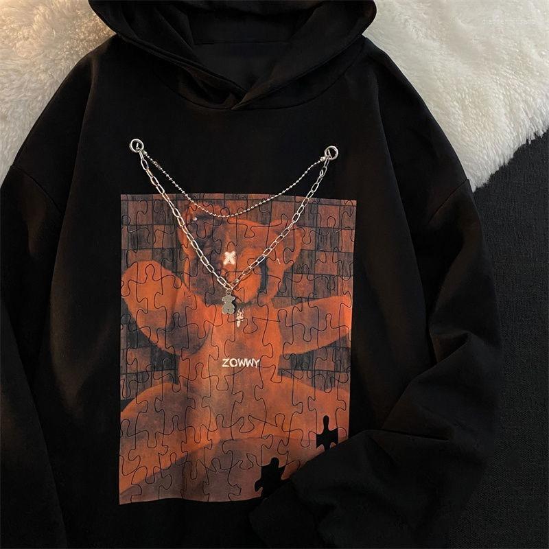 

Women' Hoodies Chic Chain Creative Puzzle Bear Fun Graphic Hoodie Sweatshirts Black White Long Sleeve Tops Men Women Hip Hop Fashion Goth, T shirts
