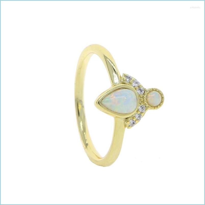 

Wedding Rings Wedding Rings Factory Delicate Gold Color Plated Thin Ring For Women Girls Tear Drop Opal Cz Stone Dainty Cute Jewelry Dh2Lx