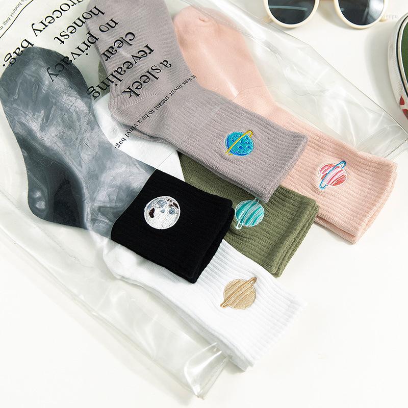 

Women Socks Korean Style Planet Magic Array Cotton Cute Japanese Harajuku Kawaii Girls Pink Gifts Embroidery Streetwear Vintage, Black socks