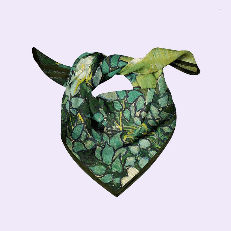 

Scarves Women Elegant Silk Scarf Summer Square Handkerchief Decorated Floral Neckwear Office Lady Business Bandana 53 53cm