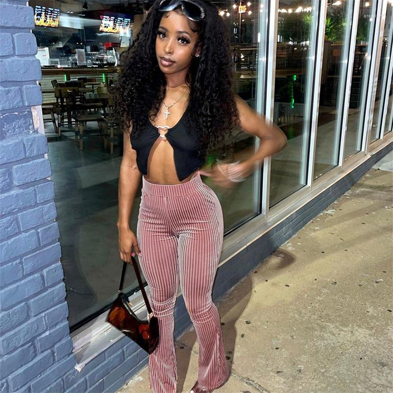 

Women' Pants Women' Trousers With Ribbed Design High-waisted Tummy High-stretch Micro-flared, Black