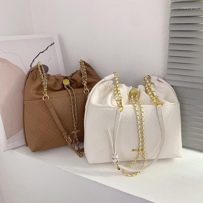

Evening Bags Fashion Chain Women's Soft Leather Bucket Luxury Designer Ladies Shoulder Simple Messenger For Women, Beige