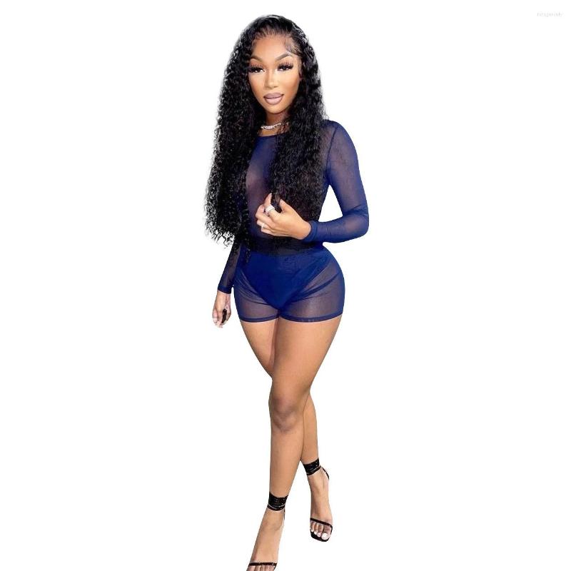 

Women' Tracksuits Royal Blue Full Sleeve Skinny Sexy Playsuits Women Club Mesh Two Piece Suits, Picture shown