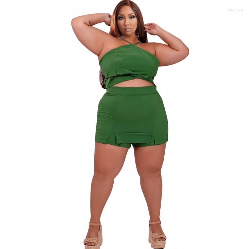 

Women's Tracksuits Two Piece Shorts Sets Women Halter Tank Sleeveless Crop Tops Outfits Summer Fashion Solid Patchwork Sexy Skirts 2022, Black