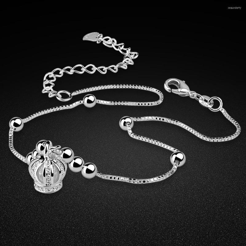 

Anklets Classic Women's Silver Ankle Bracelet 925 Sterling Crown Anklet Minimalist Box Chain Beach Party Jewelry Pulseira
