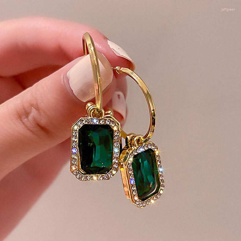 

Dangle Earrings Green Rectangular Zirconia For Women Exquisite Shiny CZ Crystal Earring Female Gold Color Jewelry Birthday Gifts