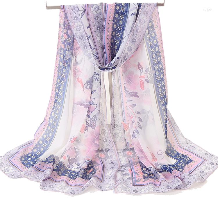 

Scarves 2022 Flower Print Georgette Chiffon Scarf Silk Square Hijab Cool Shawl Ladies Foulard Femme Hair Bufanda Mujer