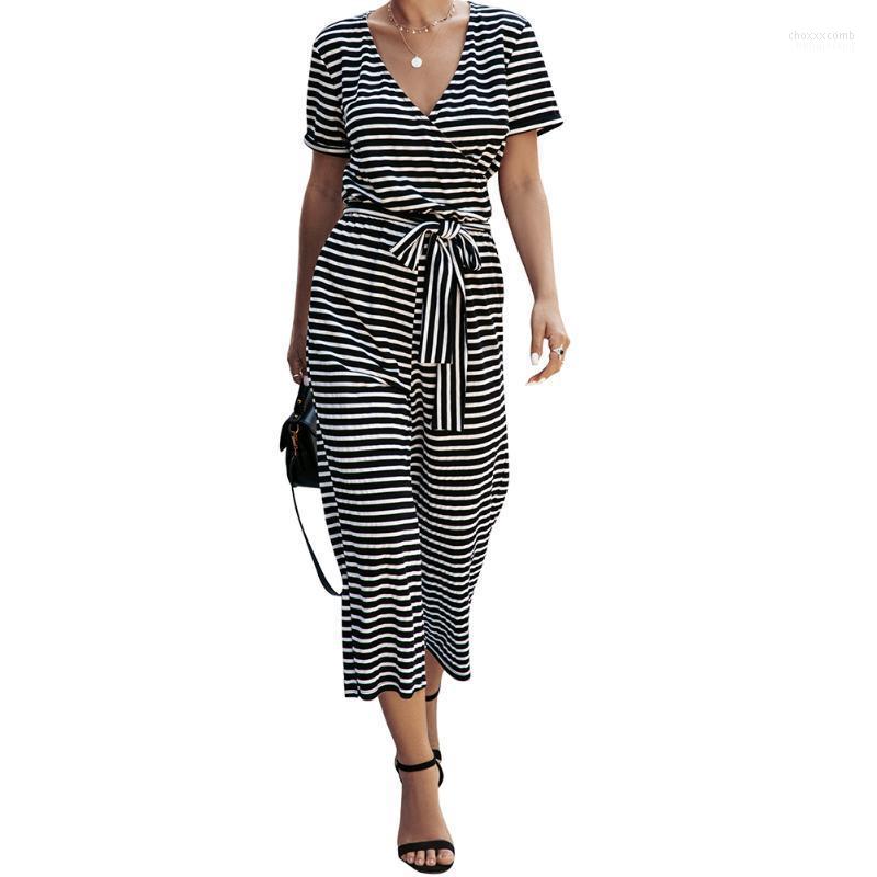

Women' Jumpsuits Women' & Rompers Women Sexy V-neck Playsuit Striped Short Sleeves Long Pants Female Summer Sleeveless Trousers