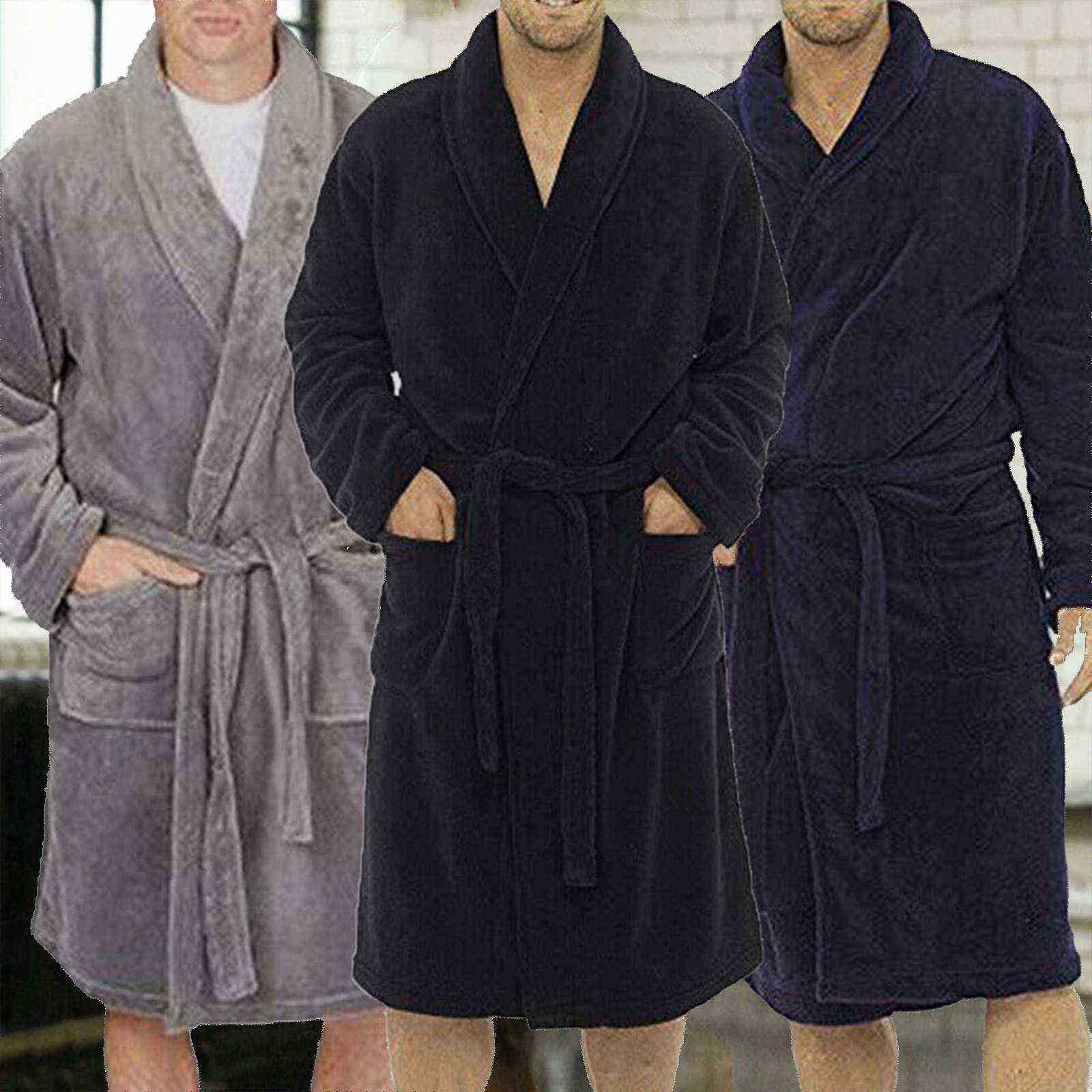 

Fashion Casual Mens Bathrobes Robe V Neck Long Sleeve Couple Men Woman Robe Plush Shawl Kimono Warm Male Bathrobe Coat H1112, Blue