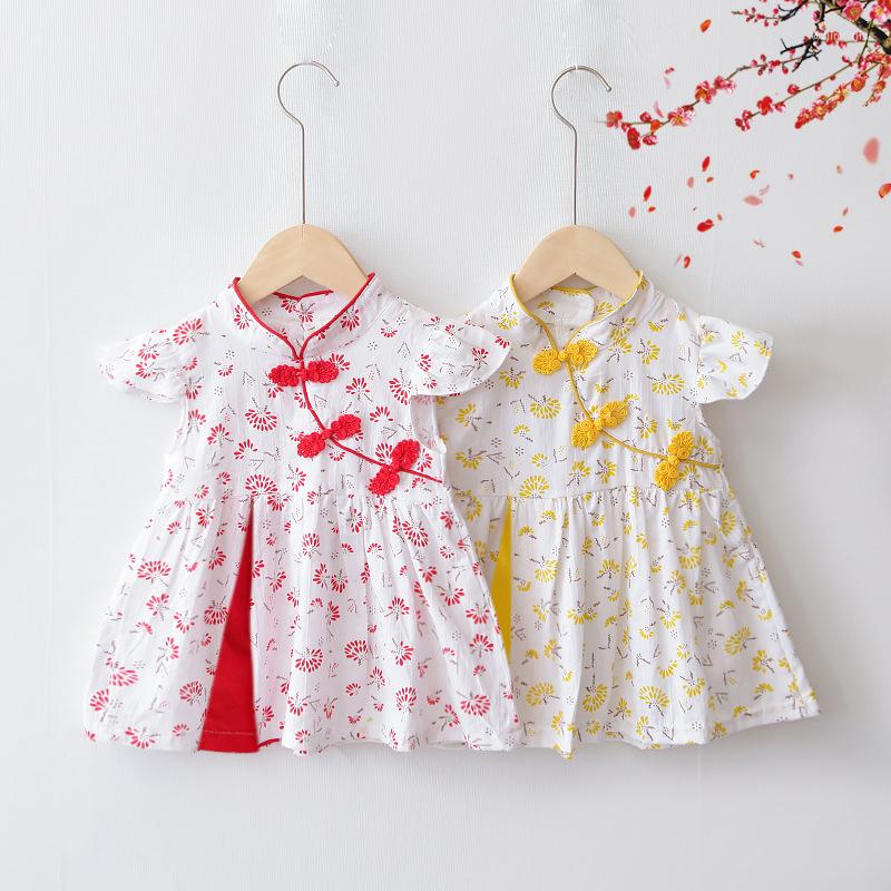 

Girl Dresses Chinese Style Princess Dress Cheongsam Costume Flower Design Party Clothes Children Summer Fashion Baby Birthday A537, Blue