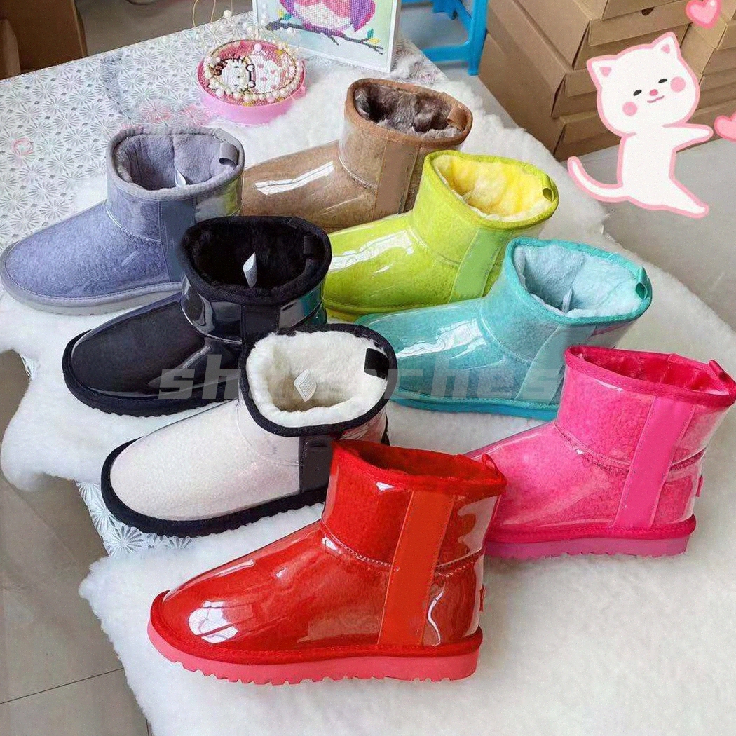 Australian mini boots australia winter Transparent PVC With diamond surface Classic Short snow fur furry girls Kid men satin ankle Wgg booties half