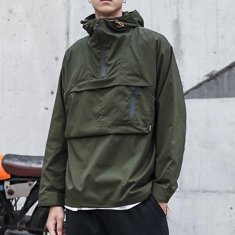 

Men's Jackets Summer Cargo Jacket Men Clothes Hooded Windbreaker Waterproof Coat Fashion Harajuku Street Big Pocket Sports Outerwear Male, Black