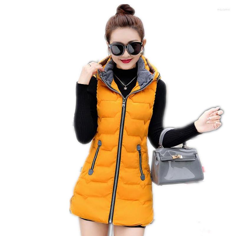 

Women's Vests Autumn Winter Women Vest 2022 Fashion Casual Down Cotton Waistcoat Female Medium-Long Slim Hooded Thicken TopQ802, Black