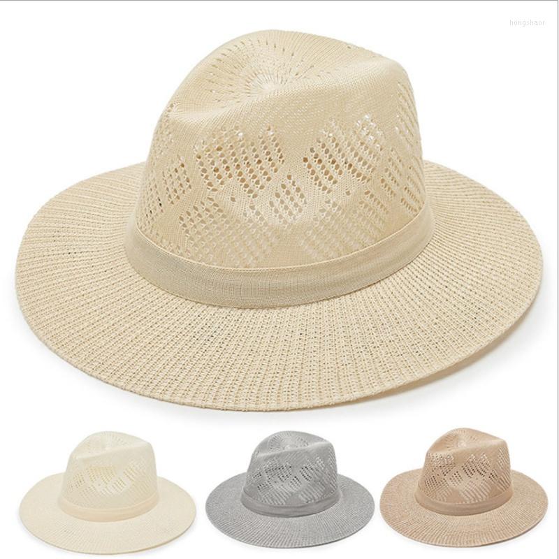 

Berets Hollow Out Breathable Summer Shading Men Beach Hat Solid Color Sun Protection Outdoor Jazz Cowboy Cap, Khaki