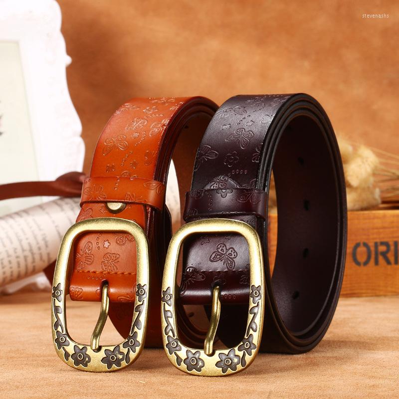 

Belts Arrival Women Bowknot Fashion Retro Print Belt Cowhide Japanese Buckle All-match For Female Luxury, Red