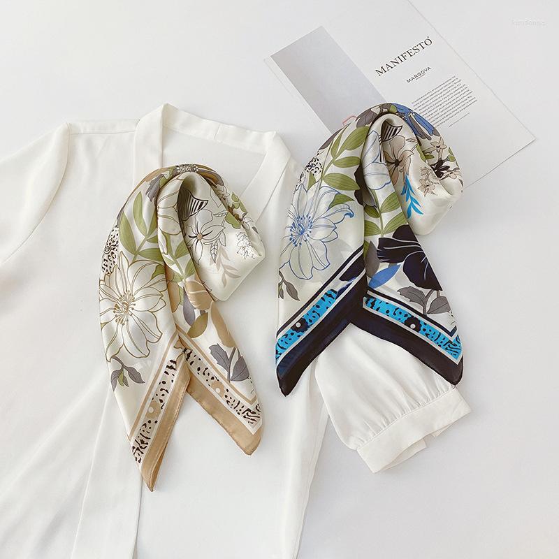 

Scarves 2022 70x70 Women's Fashion Imitation Silk Printed Square Scarf French Retro Turban Bib Headband Headscarf