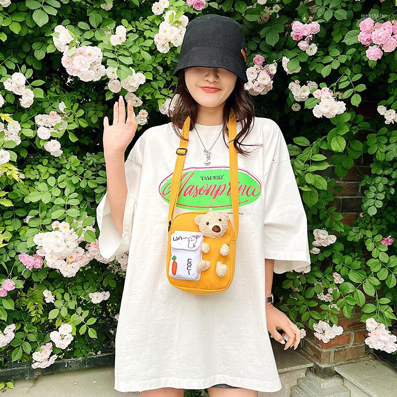 

Evening Bags Girl Students Shopping Mobile Phone Bag Fresh And Lovely Canvas Fashion Sweet Shoulder, Black