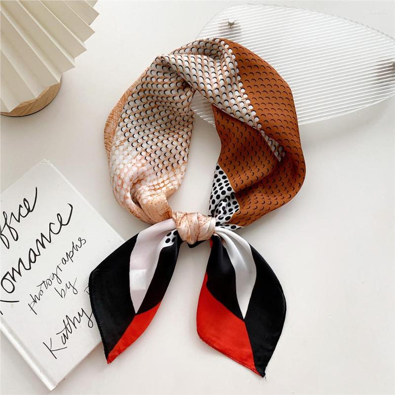 

Scarves Patchwork Design Silk Square Scarf Women Satin Shawl Wrap Hijab Female Hair Band Wrist Luxury Headkerchief 70 70cm Bandana