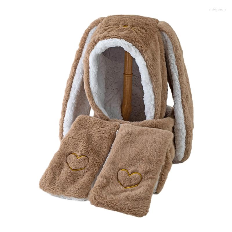 

Berets Faux Fur Cartoon Ears Hat Cute Warm Winter Thick Long Hoodies Neck Scarf With Mittens Windproof Set, 6ee408602-bn