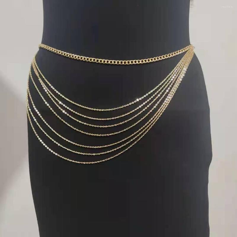 

Belts 45'' Shiny Rhinestones Women Decor Fashion Multi-layers Metal Chains Beach Style Girl's Accessories, Black