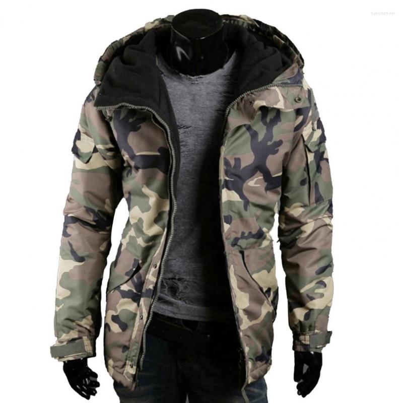 

Men's Down Men Coat Hooded Camouflage Autumn Winter Thicken Zipper Jacket For, Army green